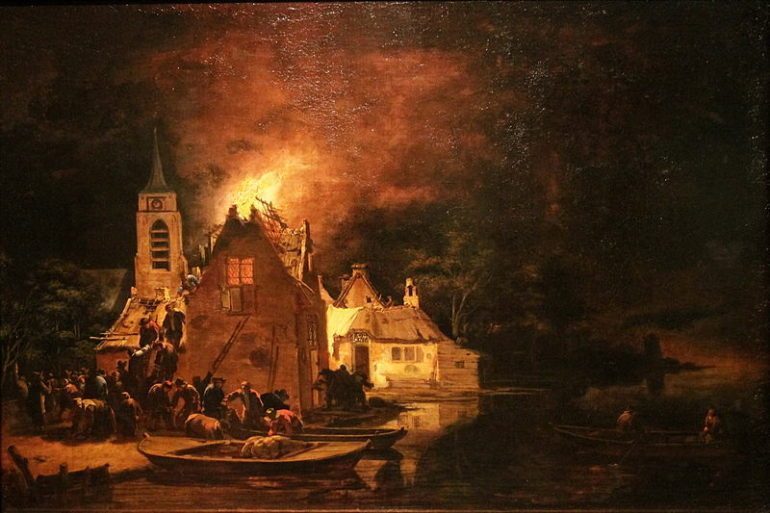 A fire at night