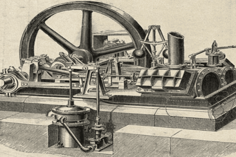 Engineering: een stoomtractiemachine en een stationaire stoommachine. - Gravure rond 1861. Wellcome Collection Verenigd Koninkrijk