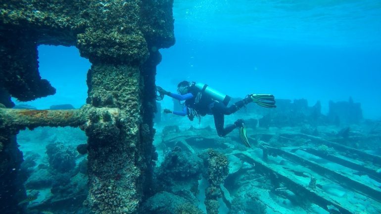 Scientific archaeological diving to measure shipwreck engine