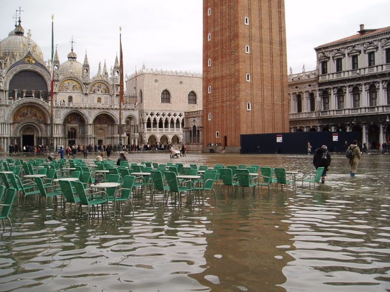 Acqua alta floods in Piazza San Marco.