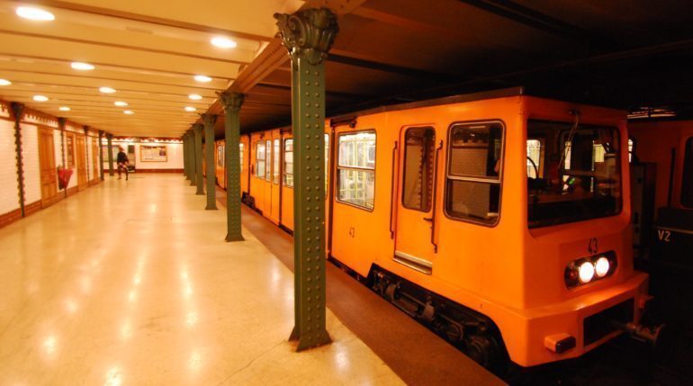 The oldest metro line in Budapest (M1). The last station at Vörösmarty square.