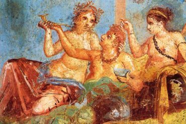Une fresque romaine d'un banquet à la Casa dei Casti Amanti.