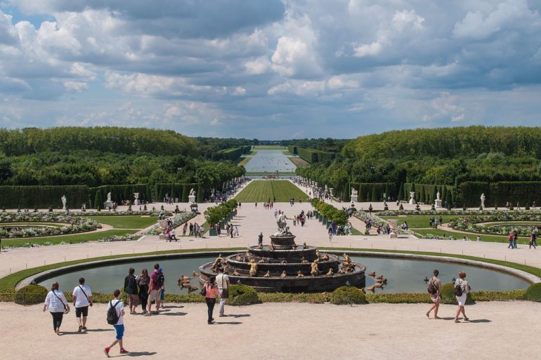 View of the garden from the central window of the Hall of Mirrors, Château de Versailles.