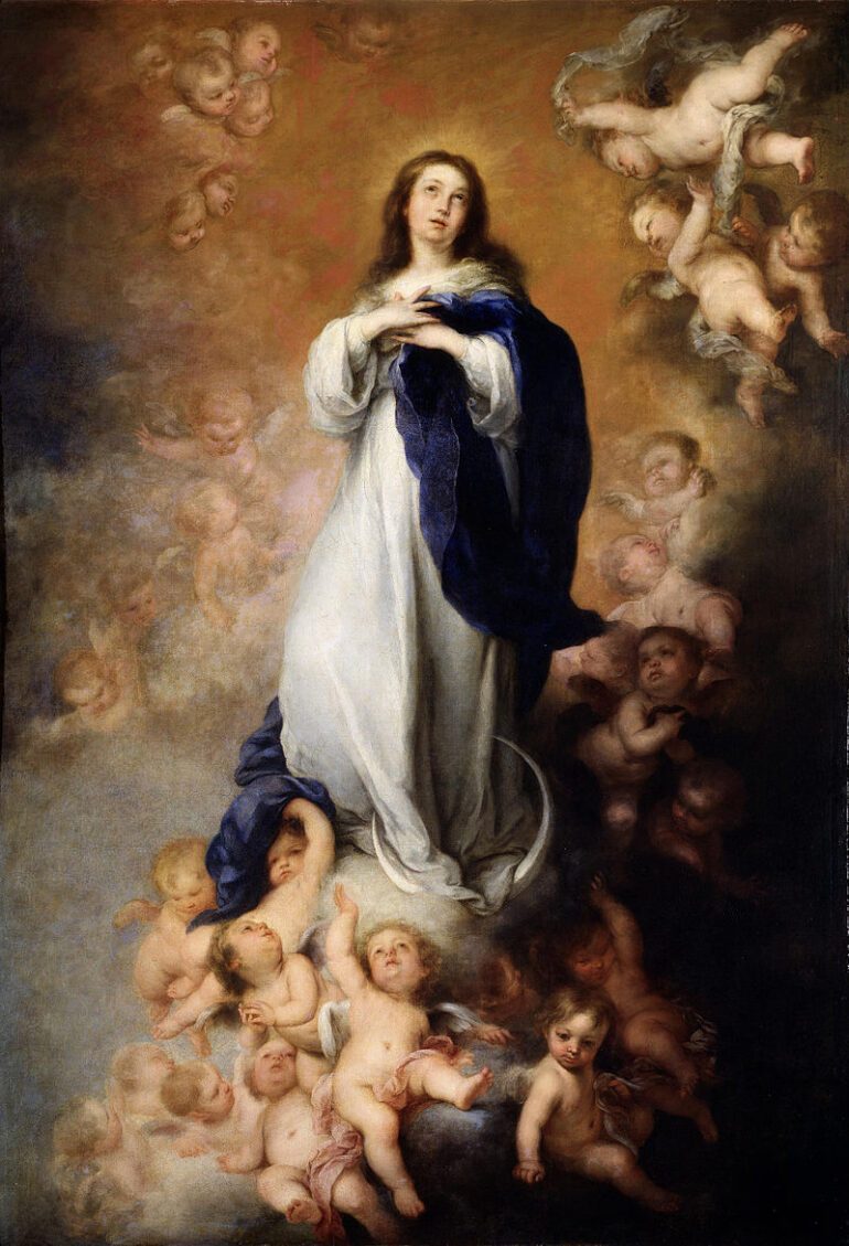 Murillo painted about two dozen versions of the painting with Immaculate Conception of Soult being the most famous one due to its triumphant picture of Mother Mary.