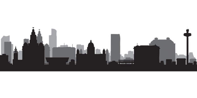 A graphic of the iconic skyline of Liverpool with the Radio CIty Tower at the right corner.