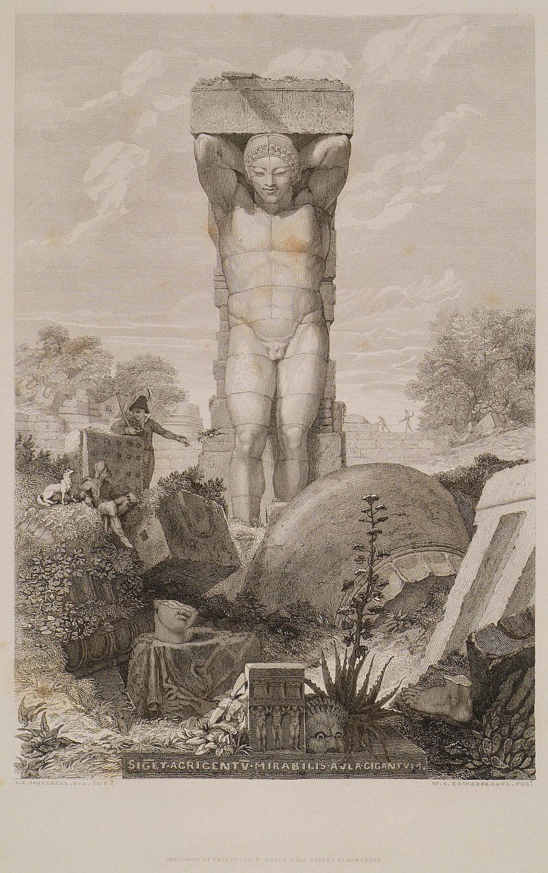 Een 19e-eeuwse interpretatie van het Atlas-standbeeld in de Zeus-tempel.