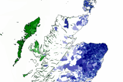 La percentuale di intervistati nel censimento del 2011 di età pari o superiore a 3 anni che ha dichiarato di parlare scozzese o gaelico scozzese.
