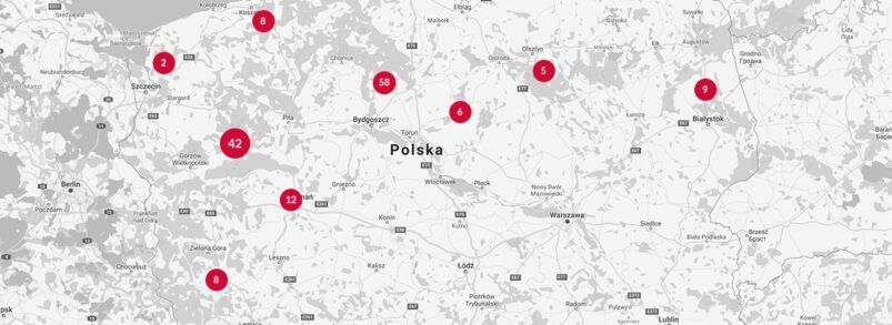 Map of Jewish cemeteries in Poland