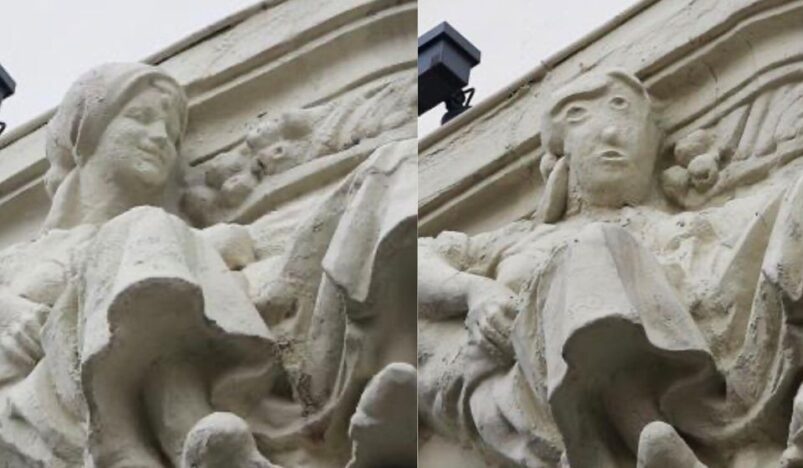 The statue before and after the restoration.