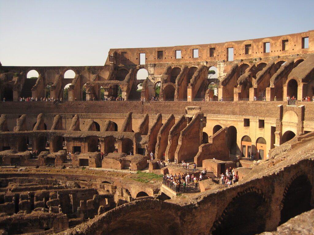 The Colosseum in Rome, seen from the interior